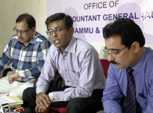Accountant General (Audit) J&K Khalid  Jamal talking  to reporters at  Jammu on Saturday.  -Excelsior/Rakesh