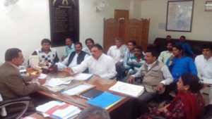 Members of Akhil Bharatiya Safai Majdor Sang during their meeting with Commissioner JMC, Jammu on Friday.
