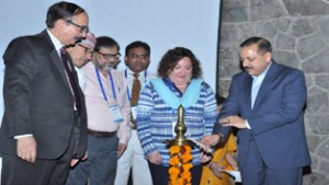 Union Minister Dr Jitendra Singh lighting the traditional lamp to declare open "India Public Libraries Conference 2015" at India International Centre, New Delhi on Tuesday.
