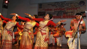 Artists performing folk dance at Police Auditorium at Gulshan Ground.