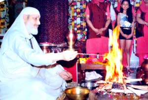 Swami Paul performing hawan on Maha Navmi on Saturday.
