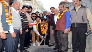 Sat Sharma, MLA Jammu West kick-starting development work in Ward 16 on Wednesday.