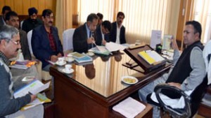 Minister for CA&PD Ch Zulfkar chairing a meeting of officers at Jammu on Friday.