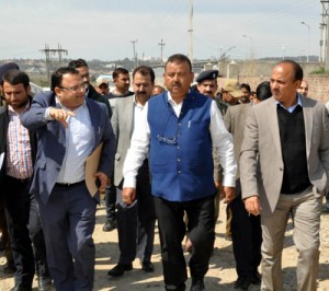 Minister for Industries and Commerce Chander Parkash during his tour of Samba district on Friday.