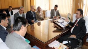 Minister for CAPD Chowdhary Zulfkar Ali interacting with members of Consumer Welfare Association in Jammu on Thursday.