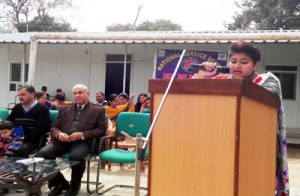 A student of Govt Degree College, Khour speaking during symposium at college on Friday.
