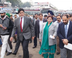 MoS for Transport Abdul Ghani Kohli during his visit to Bus Stand on Friday.