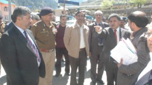 Union Home Secretary LC Goyal along with top officials at Salamabad in Uri on Friday.