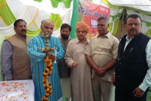 BJP leaders during party function at Jammu on Monday. 