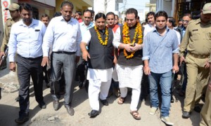 MoS, R&B, Sunil Sharma and MLA Jammu West Sat Sharma during their visit to Talab Tillo on Monday. 