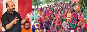 Minister for Social Welfare, Bali Bhagat addressing public meeting in Raipur Domana Constituency on Monday.