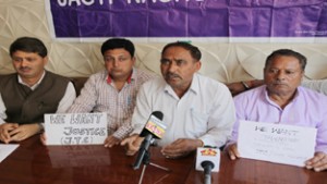 JTC leaders at a press conference at Jammu on Friday. -Excelsior/Rakesh