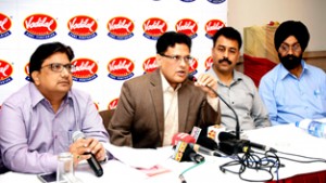 MD Vadilal Industries Ltd., Devanshu Gandhi and others addressing a press conference at Jammu on Friday.