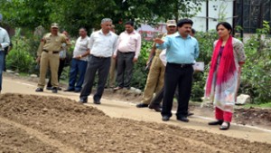 Deputy Commissioner Reasi Sushma Chauhan inspecting work on Katra-Domail road.