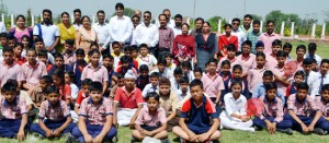 Participants of Speedball Championship posing along with officers and officials at Mahavir International School, Vijaypur in Samba.