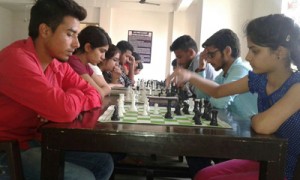 Players in action during Jammu Division Chess Tournament in Jammu.