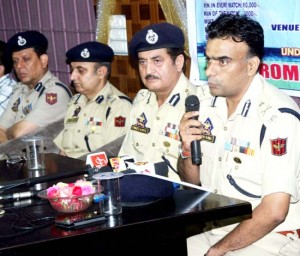 IGP Jammu, Danish Rana and other dignitaries addressing media persons in Jammu on Thursday.