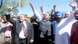 JKPPAP leaders and activists during a protest rally at Poonch on Friday.