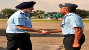 Air Marshal, Jasjit Singh Kler, DG (I&S) on arrival at Air Force Station, Jammu.