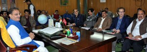 Speaker Legislative Assembly Kavinder Gupta chairing a meeting of officers on Wednesday.