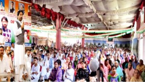 PCC chief GA Mir addressing party convention at Udhampur on Wednesday.