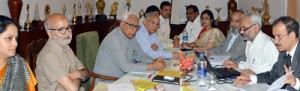 Governor NN Vohra chairing Jammu University Council meeting at Jammu on Monday. 