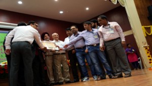 Officials of SKUAST posing for photograph after receiving best centre award for University’s AICRP. 