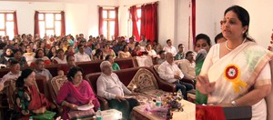 Minister of State for Education, Priya Sethi speaking during the valedictory function of a workshop at GCE, Jammu on Sunday.