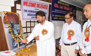 Minister for Health Ch. Lal Singh inaugurating a function organised by All India Homeopathic Association at Jammu on Monday. 