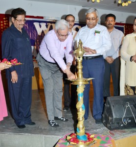 Dignitaries lighting the ceremonial lamp at Dogra College of Education during the visit of NAAC Peer team on Saturday. 