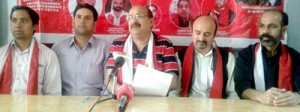 Kranti Dal leaders addressing media persons at Jammu on Monday. 