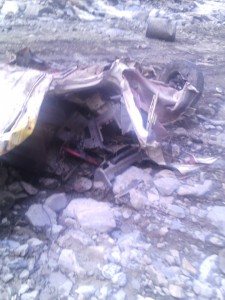 Wreckage of Tata Mobile vehicle which rolled into a gorge on Mughal Road on Tuesday.