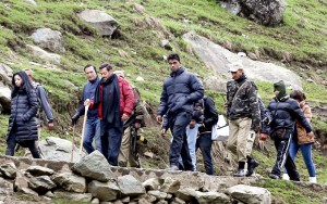 Bollywood actor Salman Khan during shooting at Sonamarg.— Excelsior/Aabid Nabi