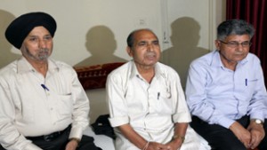 Janta Dal Secular leaders at a press conference. -Excelsior/Rakesh