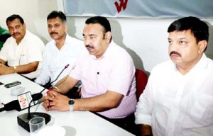 President Chamber of Commerce and Industry, Rakesh Gupta addressing press conference in Jammu on Monday.  -Excelsior/ Rakesh 