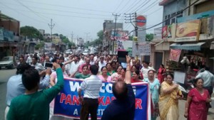 PK activists protesting at Jammu on Sunday.