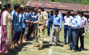 Chief guest interacting with the players during Inter-School Tournament at Pouni in Reasi. 