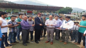 Dignitaries inaugurating All India Gufran Memorial T20 Cricket Tournament in Doda on Tuesday.