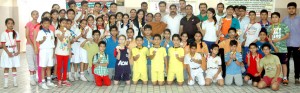 Medal winners of District Jammu Rope Skipping Championship posing alongwith chief guest and other dignitaries in Jammu.