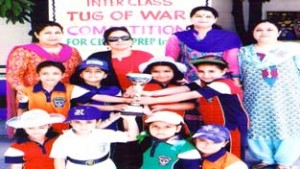 Winners of Tug-of-War competition posing along with Headmistress at DPS Jammu.