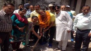 Speaker, Kavinder Gupta kick starting development works in Gandhi Nagar on Tuesday.