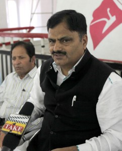 MLA Mendhar, Javed Ahmed Rana, addressing media persons at Jammu on Saturday. — Excelsior/Rakesh