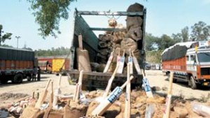 Cricket bats seized at Lakhanpur Toll Post on Wednesday.