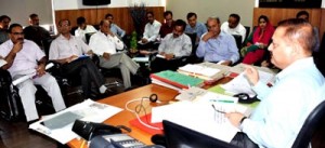 Divisional Commissioner, Dr Pawan Kotwal chairing a meeting at Jammu on Friday.