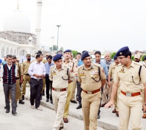 Director General of Police, K Rajendra Kumar during visit to Hazratbal shrine on Sunday.