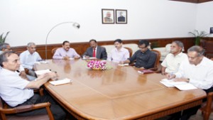 Union Minister Dr Jitendra Singh presiding over a meeting of senior Intelligence officers and security experts to discuss Northeast, at New Delhi on Friday. Also seen in picture are National Security Adviser Ajit Doval, Chairman Joint Intelligence Committee R.N.Ravi, and  Director, Intelligence Bureau, Dineshwar Sharma.