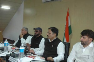 Legislators interacting with officers in a meeting at Poonch on Friday.