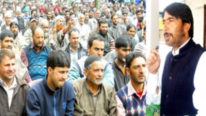 PCC president GA Mir addressing Congress convention at Pulwama on Thursday.