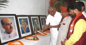 BJP leaders during inauguration of party workshop at Jammu on Thursday.