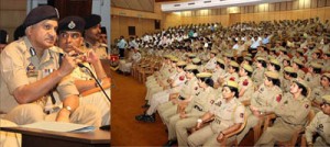 DGP, K Rajendra addressing a police darbar at Police Auditorium Gulshan Ground, Jammu on Friday.